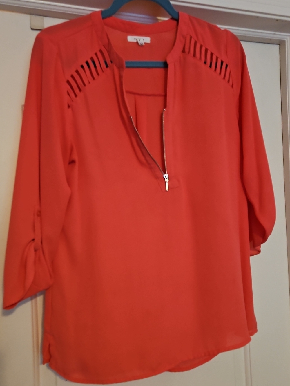Maurices Coral Zip-Front Tunic with Ladder Cutouts